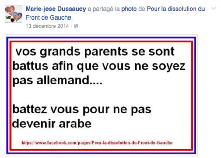 Marie-José Dussaucy a supprimé ce message de sa page Facebook.