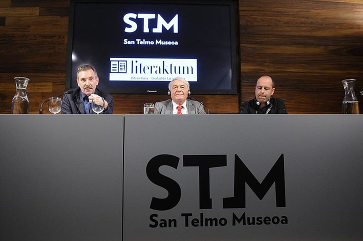 Santos Zunzunegui, Claude Lanzmann et Patxi Presa au musée San Telmo en 2011. © Iñigo Royo