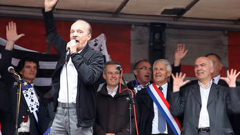 Le chanteur emblématique Alan Stivell en compagnie d'élus breton lors d'une manifestation pour la réunification de la Bretagne à Nantes en 2014. © CC