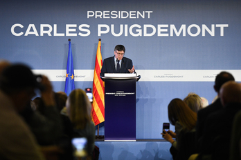 Carles Puigdemont, en su conferencia en Elna, Catalunya Nord.